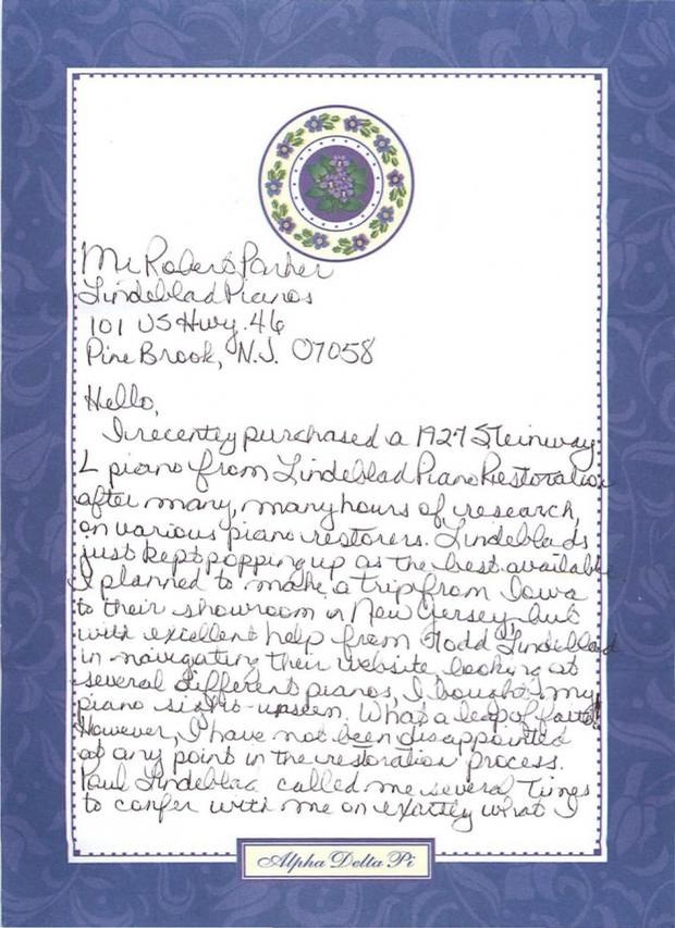 Letter from Jeannie Clubine