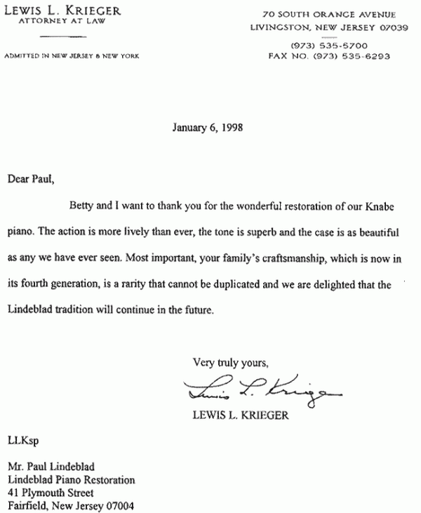 Letter from Lewis L. Krieger