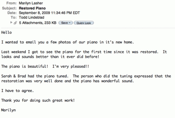 Letter from Marilyn Lasher