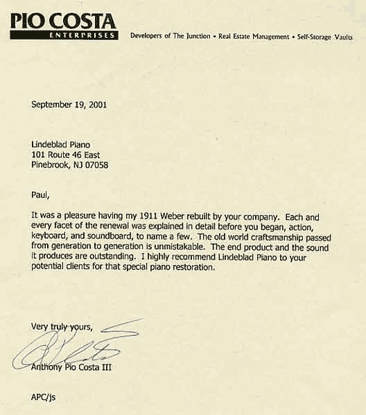 Letter from Anthony Pio Costa III