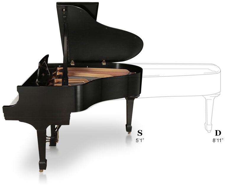 Steinway baby grand size compared to a Steinway concert grand piano