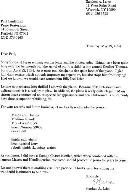 Letter from Stephen A. Laico